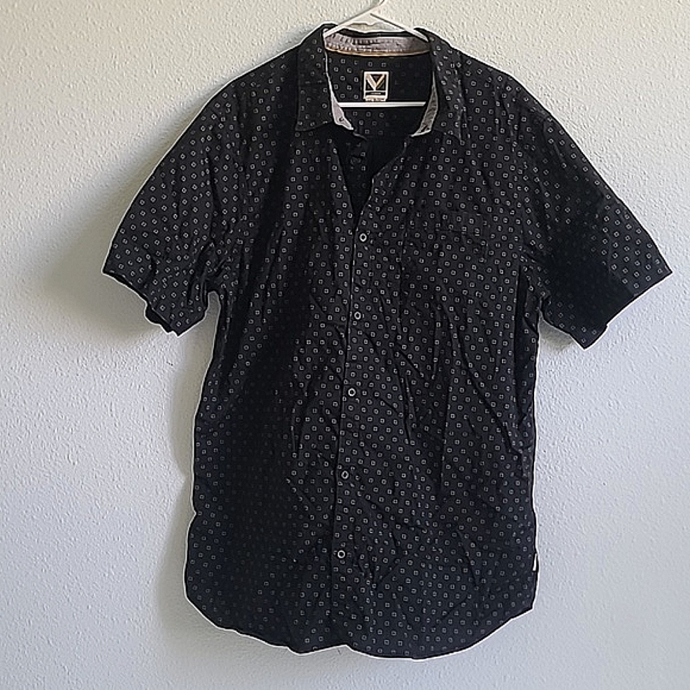 Voyager Mens button up, navy blue patterned short sleeved shirt size XXL